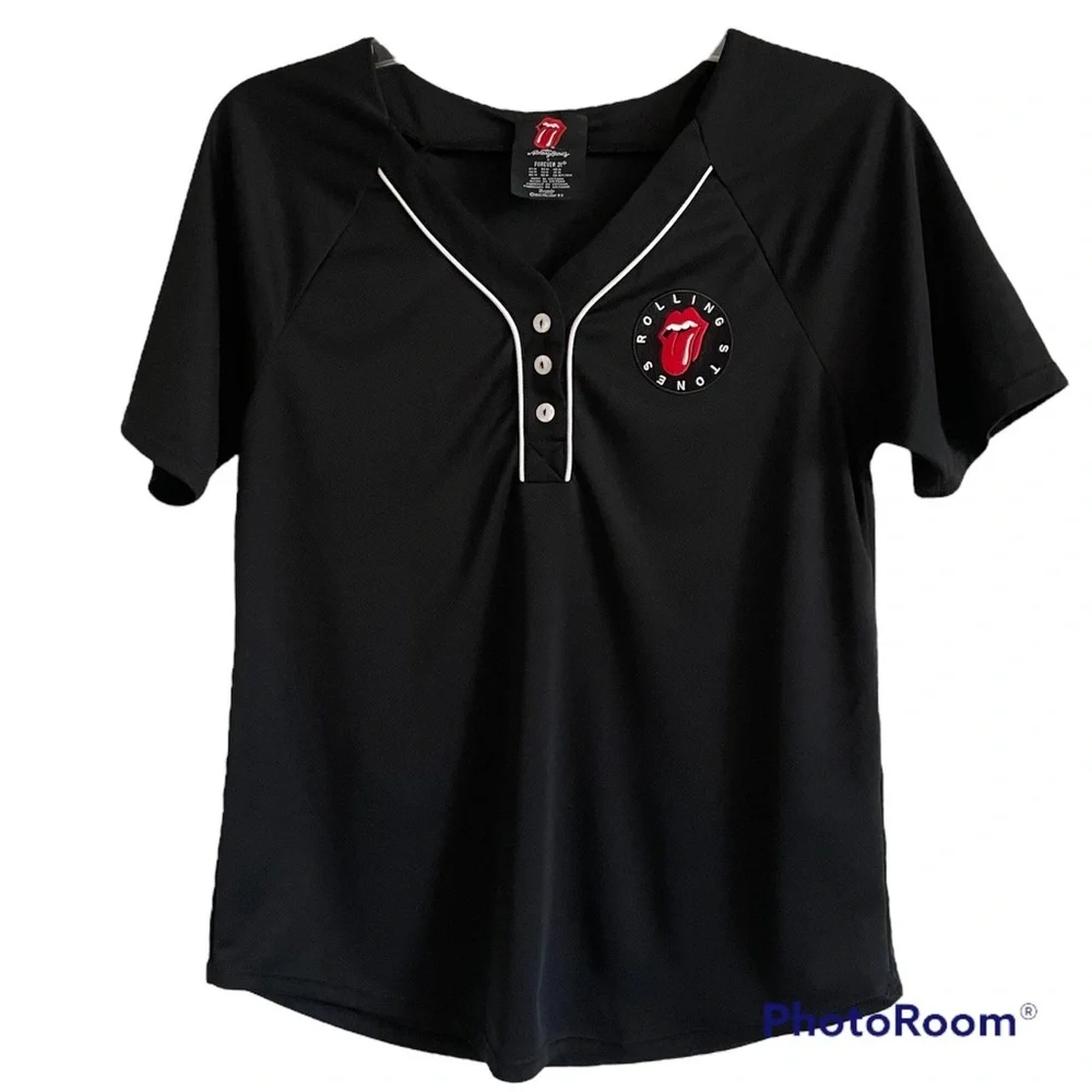 The Rolling Stones x Forever 21 Jersey Shirt Black Sz Medium - Picture 1 of 9